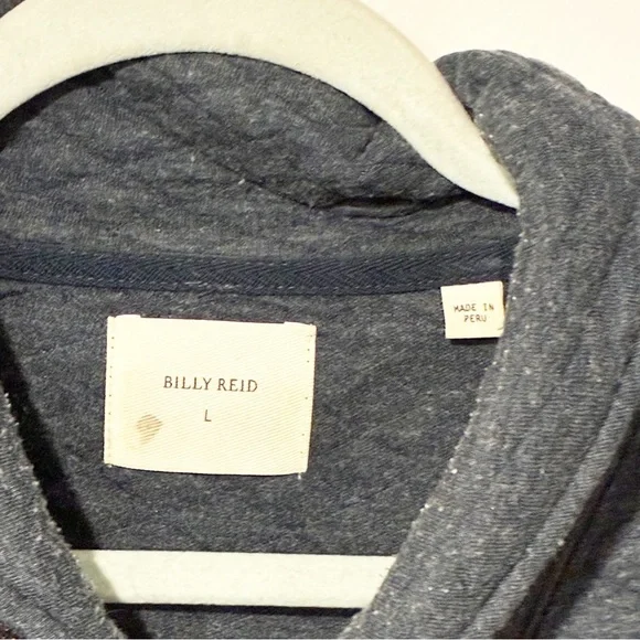 Billy Reid Men’s Size Large Blue Diamond Quilt Shawl Elbow Patch Pullover Top - Picture 3 of 5